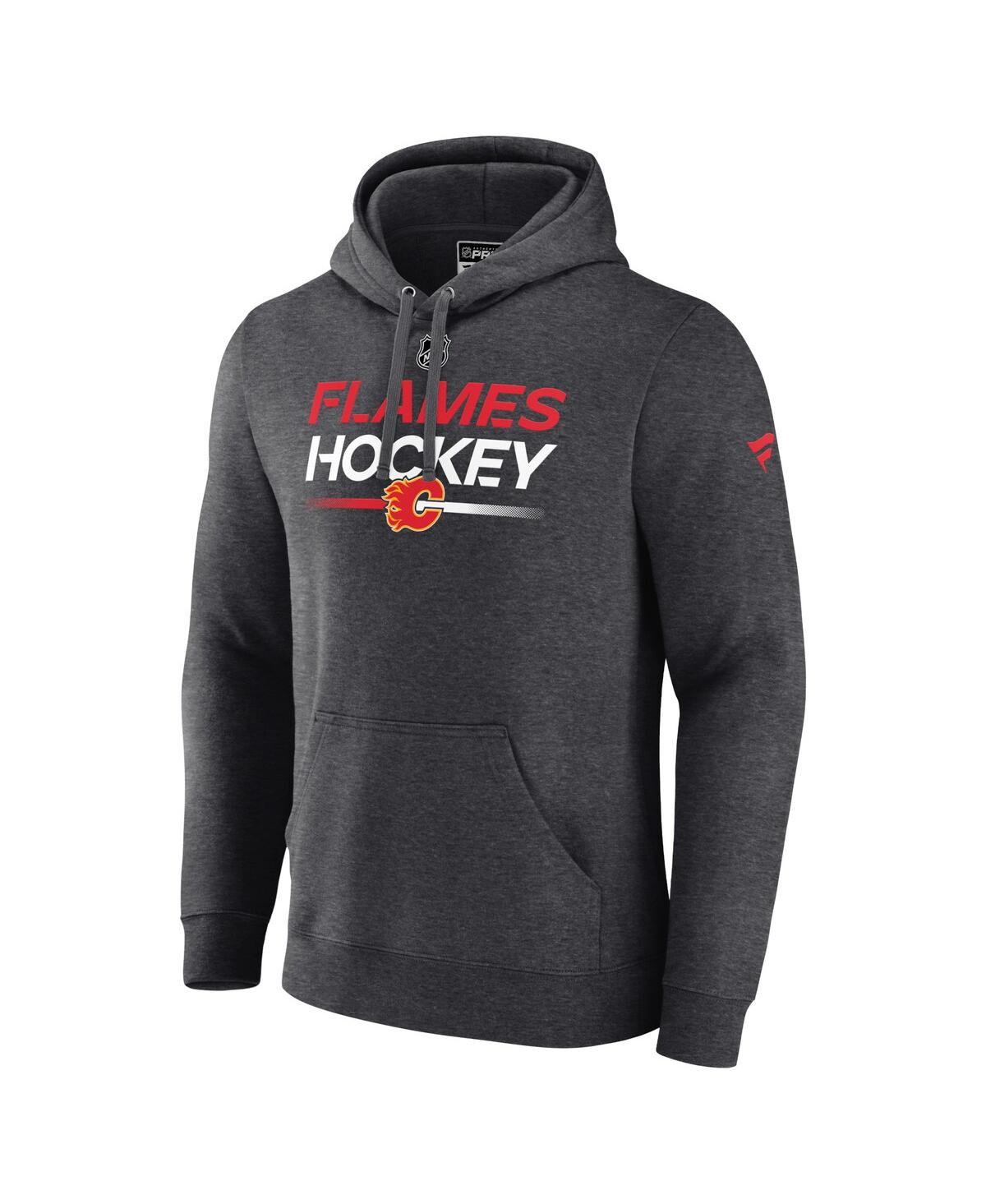 Shop Fanatics Men's  Heather Charcoal Calgary Flames Authentic Pro Pullover Hoodie