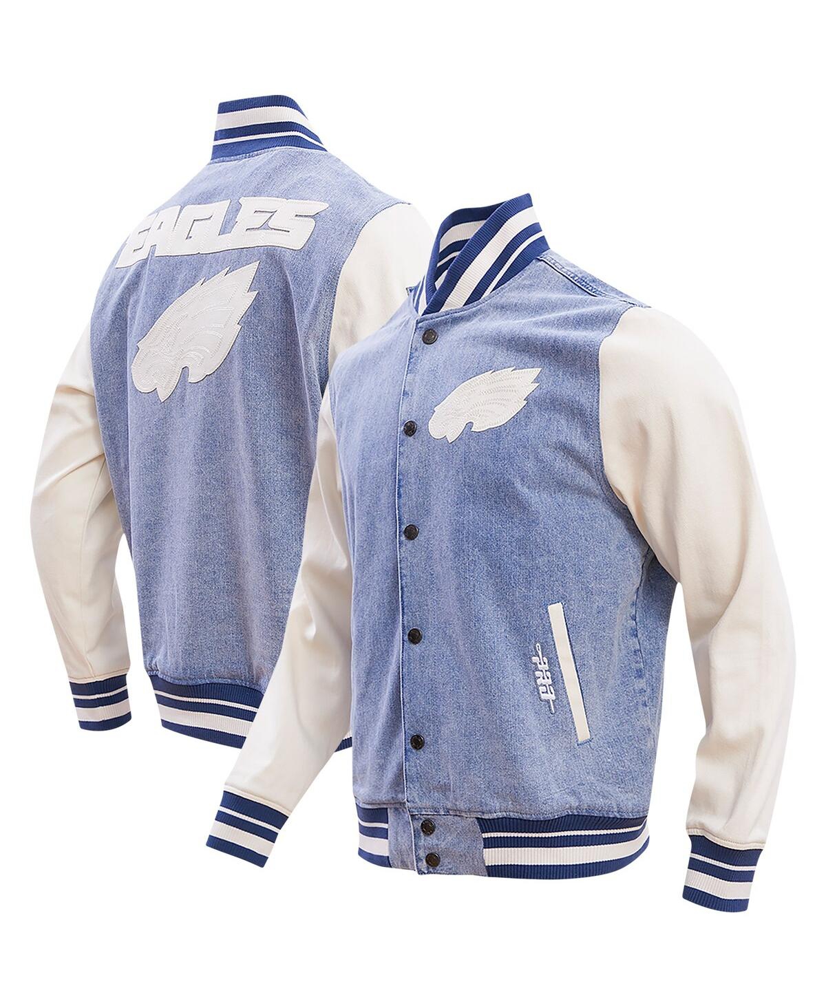 Pro Standard Men's  Denim Distressed Philadelphia Eagles Varsity Blues Full-snap Varsity Jacket