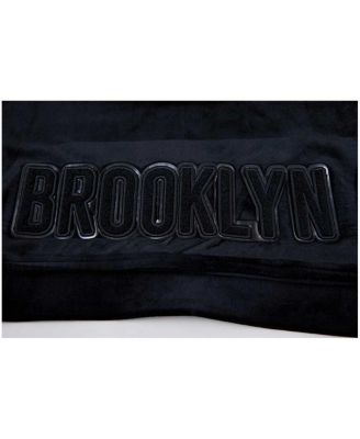 Women's Brooklyn Nets Triple Black Velour Full-Zip Hoodie