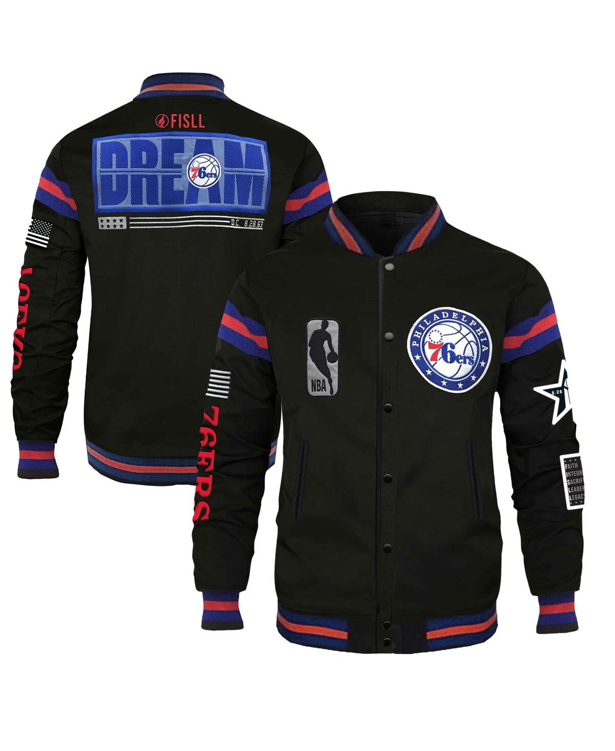 Men's and Women's Fisll x Black History Collection Black Philadelphia 76ers Full-Snap Varsity Jacket - Black