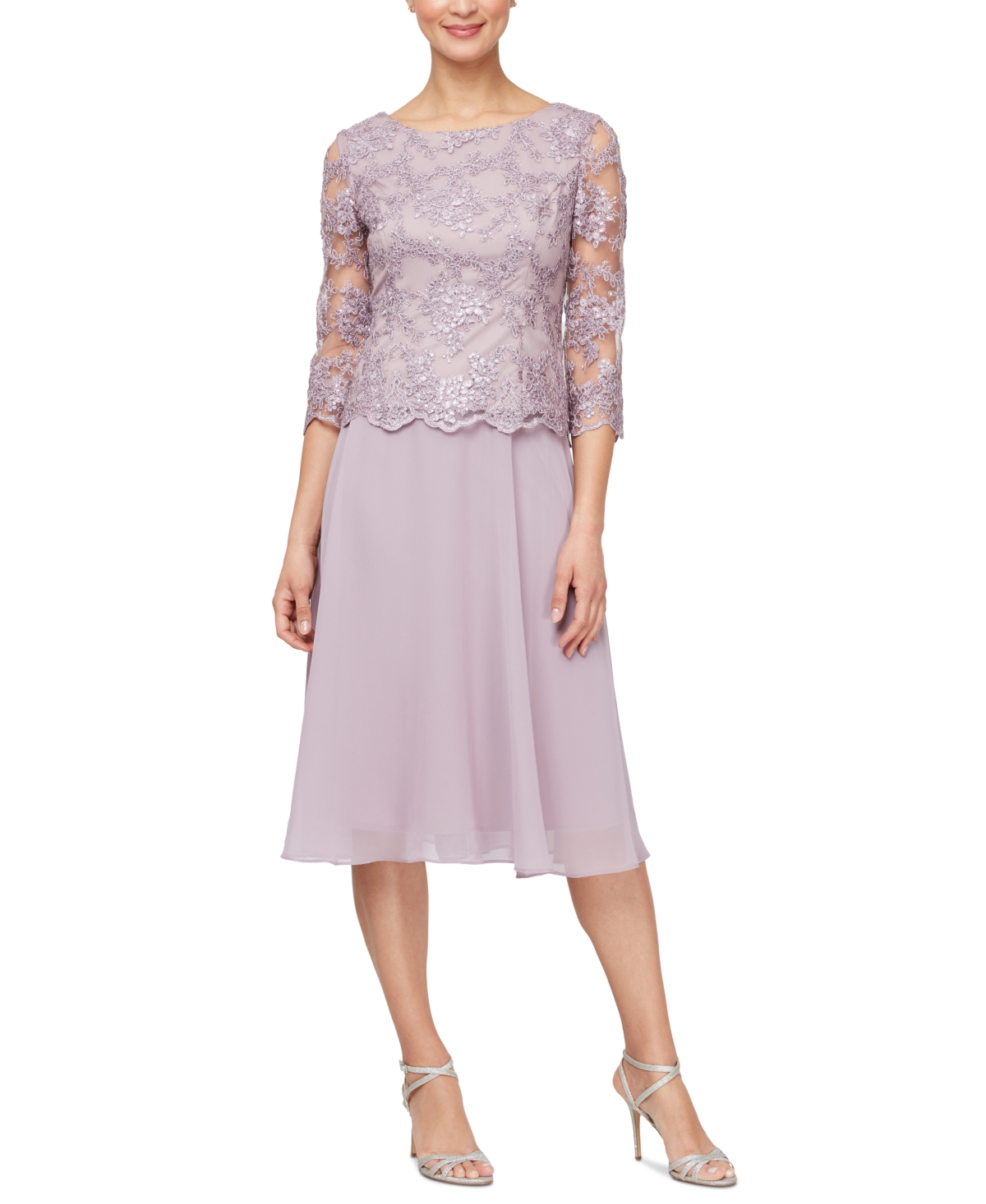 Women's Layered Embellished Lace-Bodice Dress - Wisteria