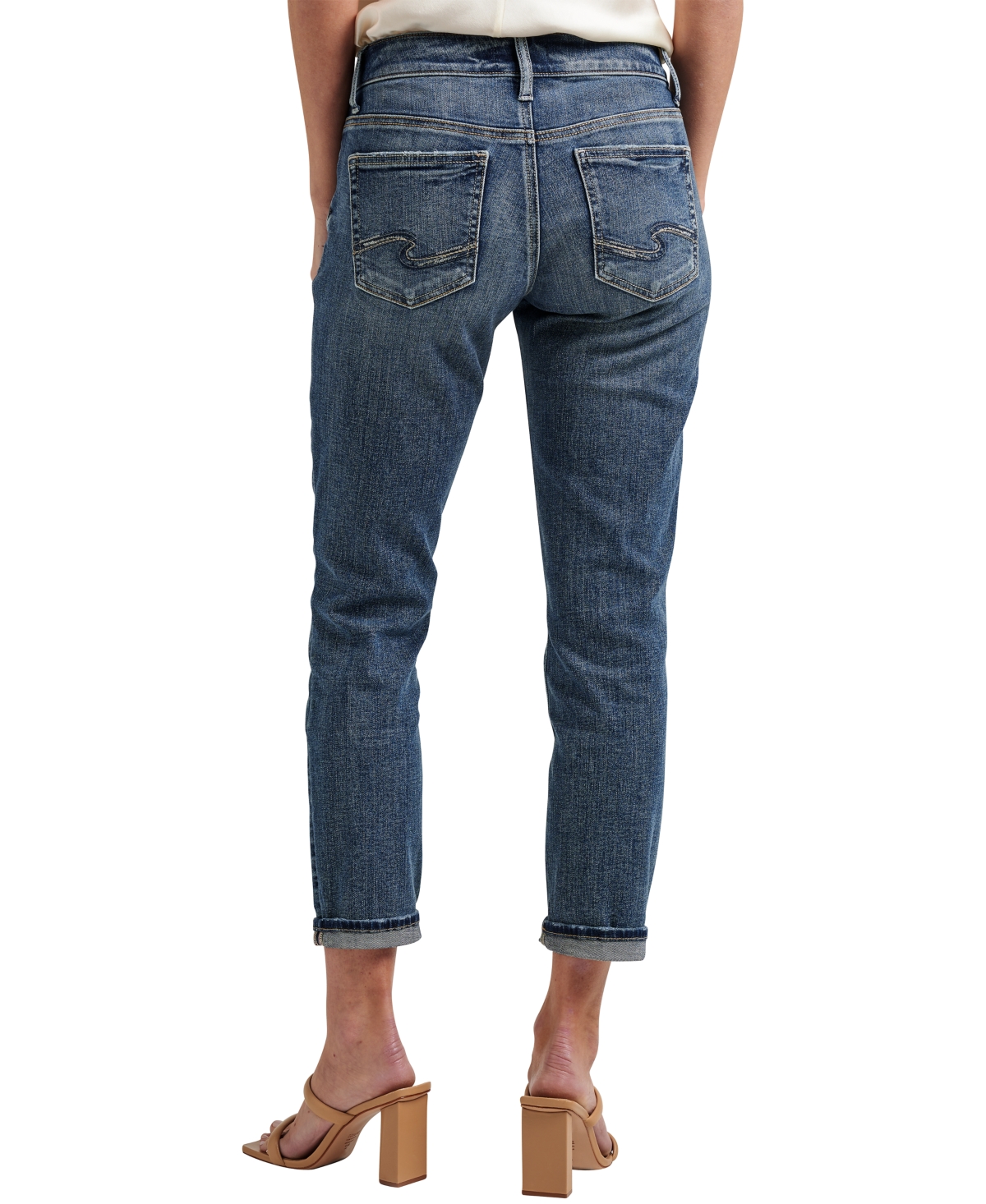 Shop Silver Jeans Co. Boyfriend Mid Rise Slim Leg Jeans In Indigo