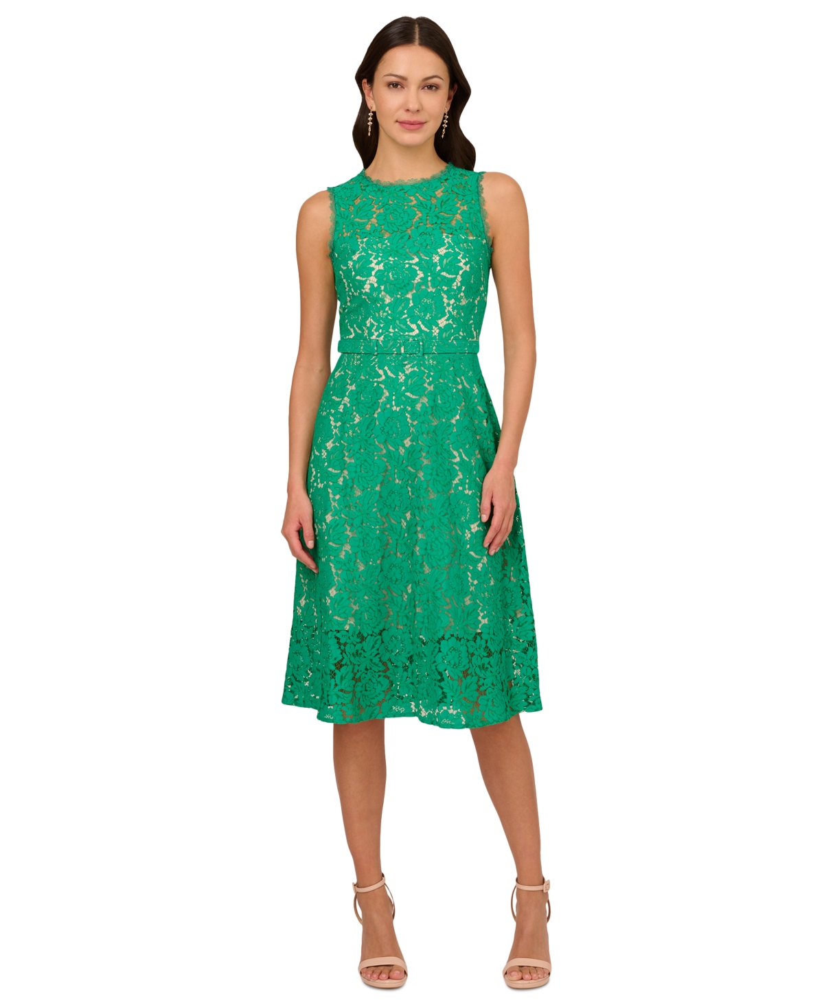 Shop Adrianna Papell Women's Sleeveless Lace Midi Dress In Botanical Green