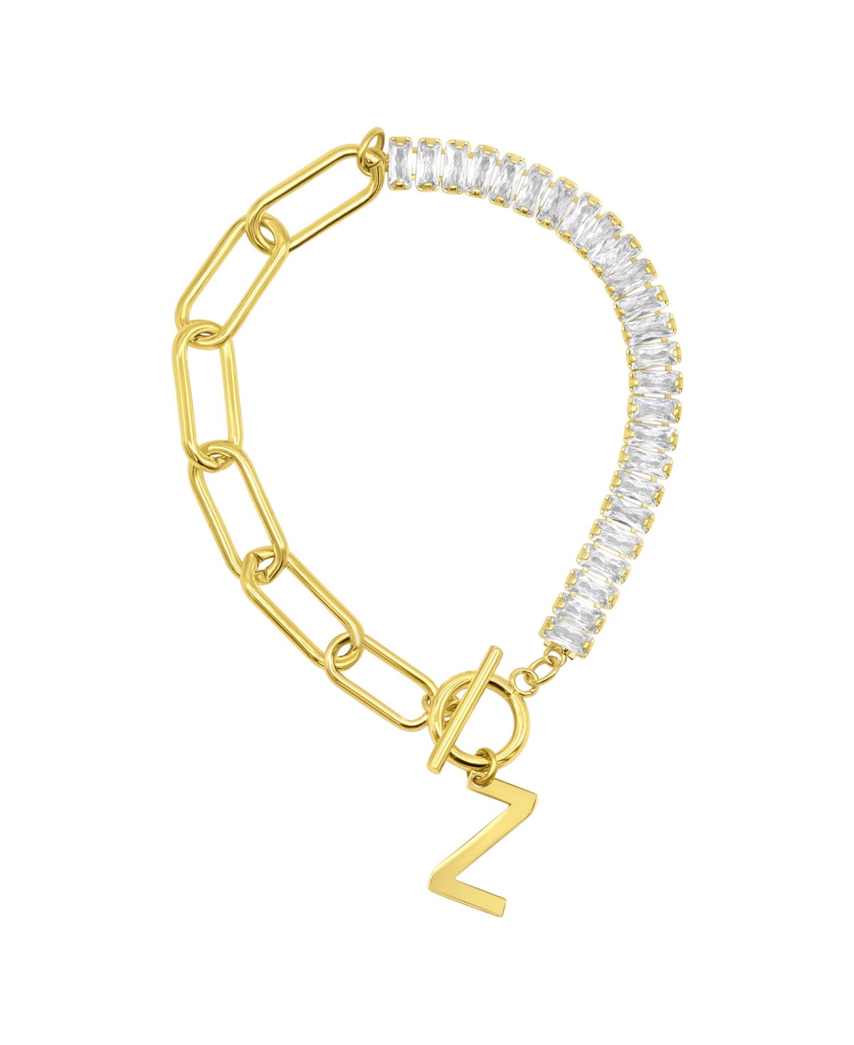 Adornia 14K Gold-Plated Half Crystal and Half Paperclip Initial Toggle Bracelet - Gold- Z