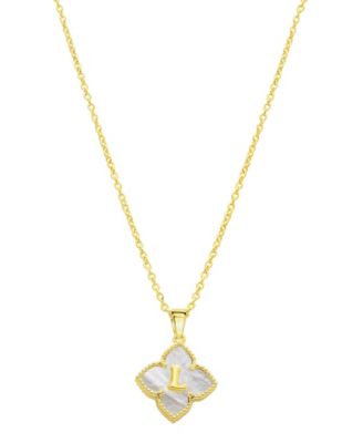 ADORNIA 14K Gold-Plated White Mother-of-Pearl Initial Floral Necklace