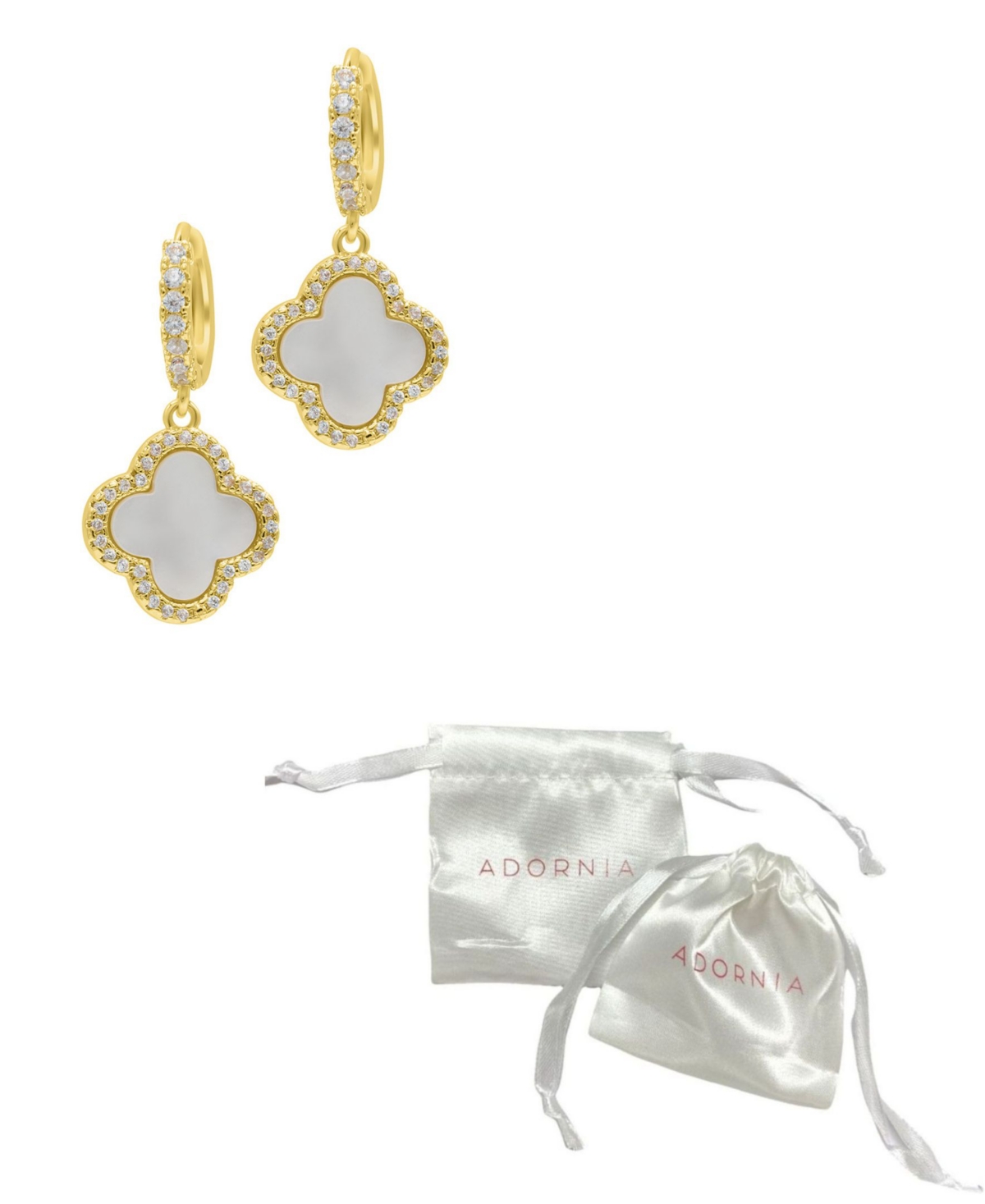 Adornia 14k Gold-plated Crystal Halo White Mother-of-pearl Clover Dangle Huggie Earrings In White