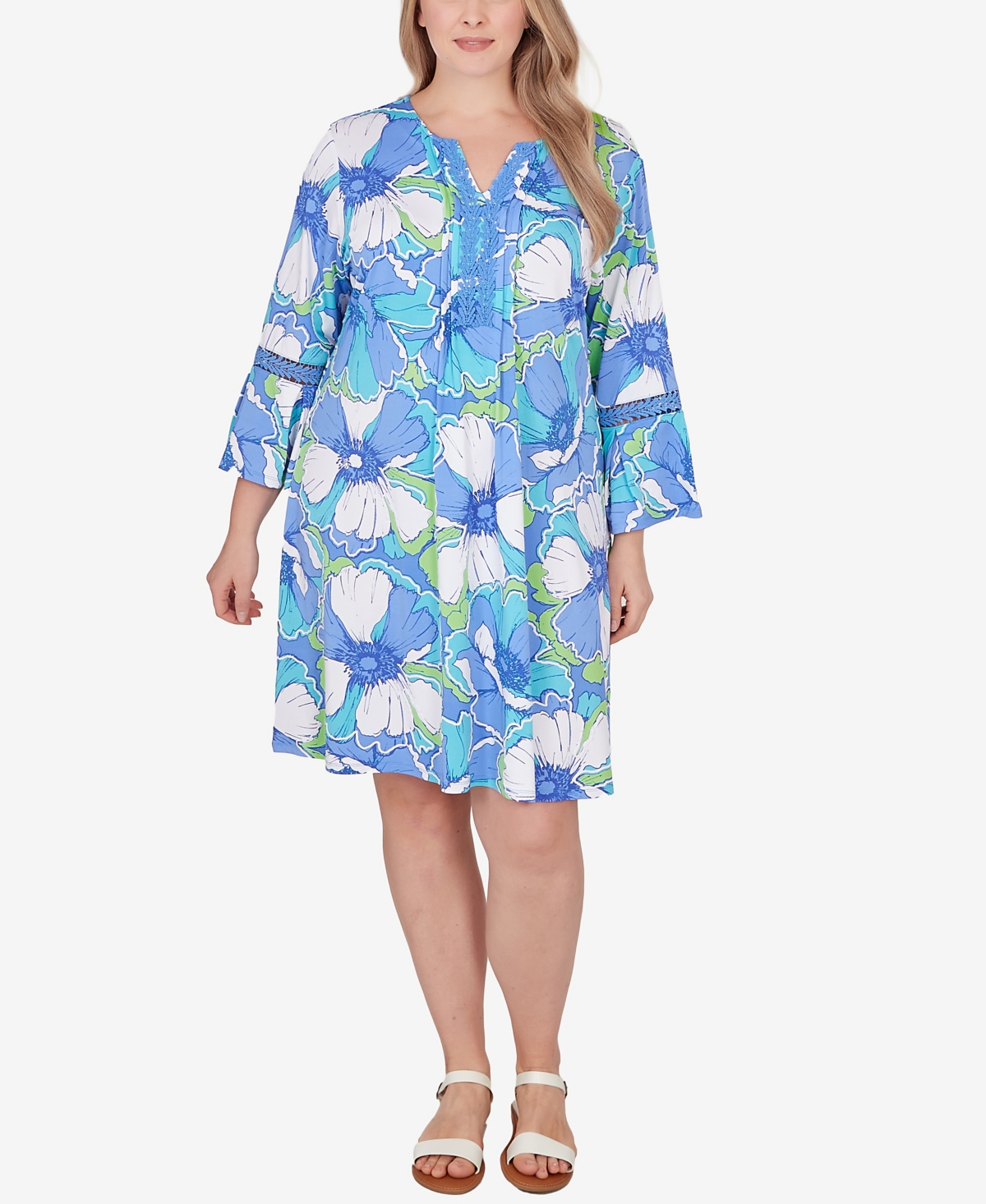 Shop Ruby Rd. Plus Size Floral Puff Print Dress In Blue Moon Multi