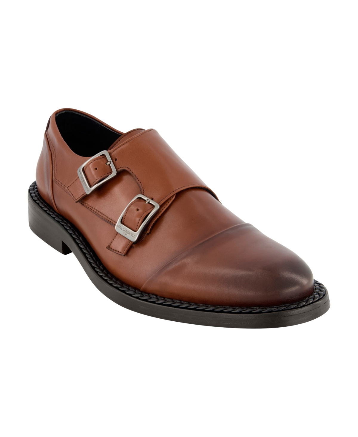 Shop Karl Lagerfeld Men's Leather Double Monk Cap Toe Dress Shoes In Brown