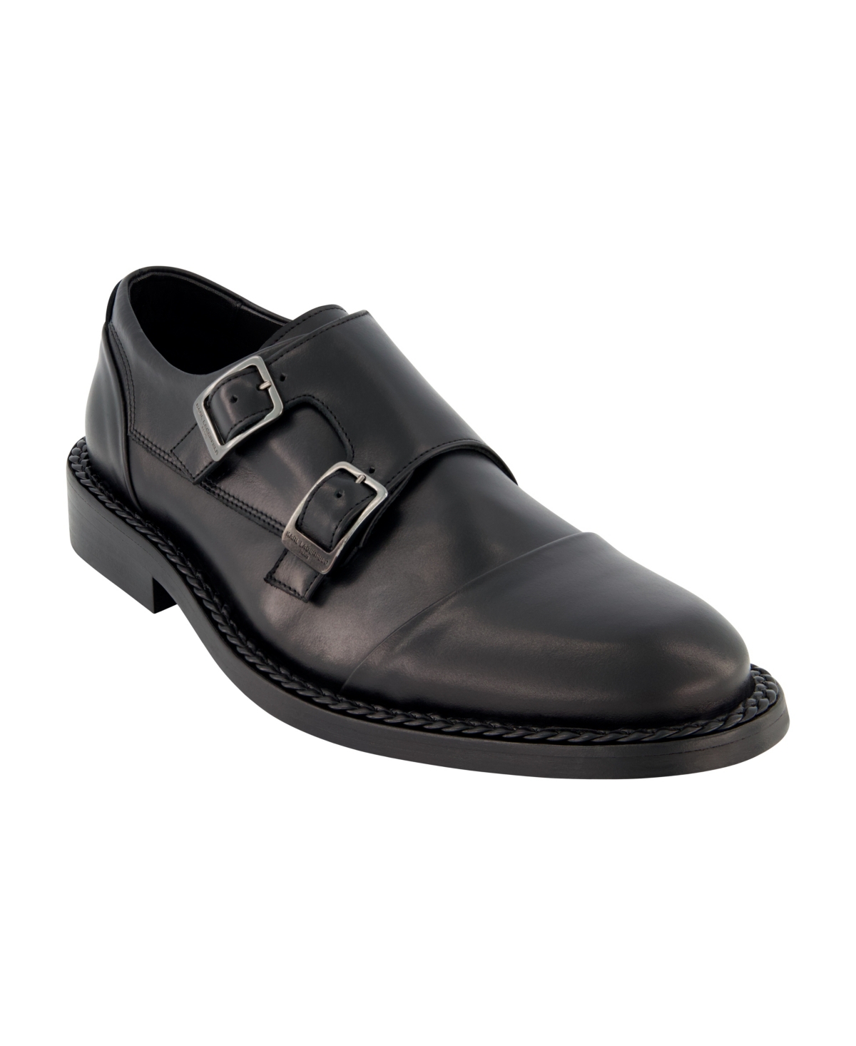 Shop Karl Lagerfeld Men's Leather Double Monk Cap Toe Dress Shoes In Black