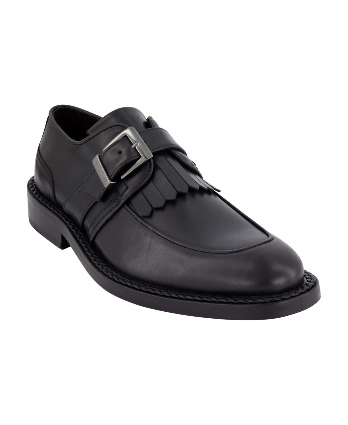 Shop Karl Lagerfeld Men's Monk Strap Moc Toe With Fringe Shoes In Black