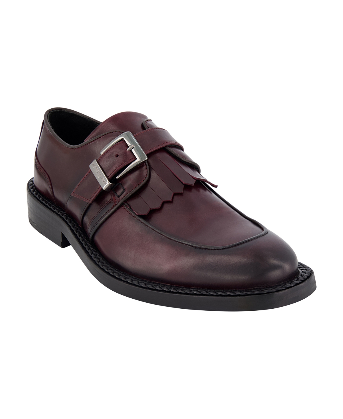 Shop Karl Lagerfeld Men's White Label Monk Strap Moc Toe With Fringe Shoes In Wine