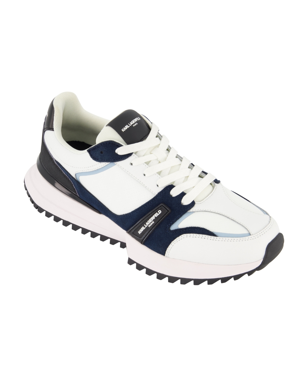 Shop Karl Lagerfeld Men's Leather Runner On Two Tone Sole Shoes In Blue,white