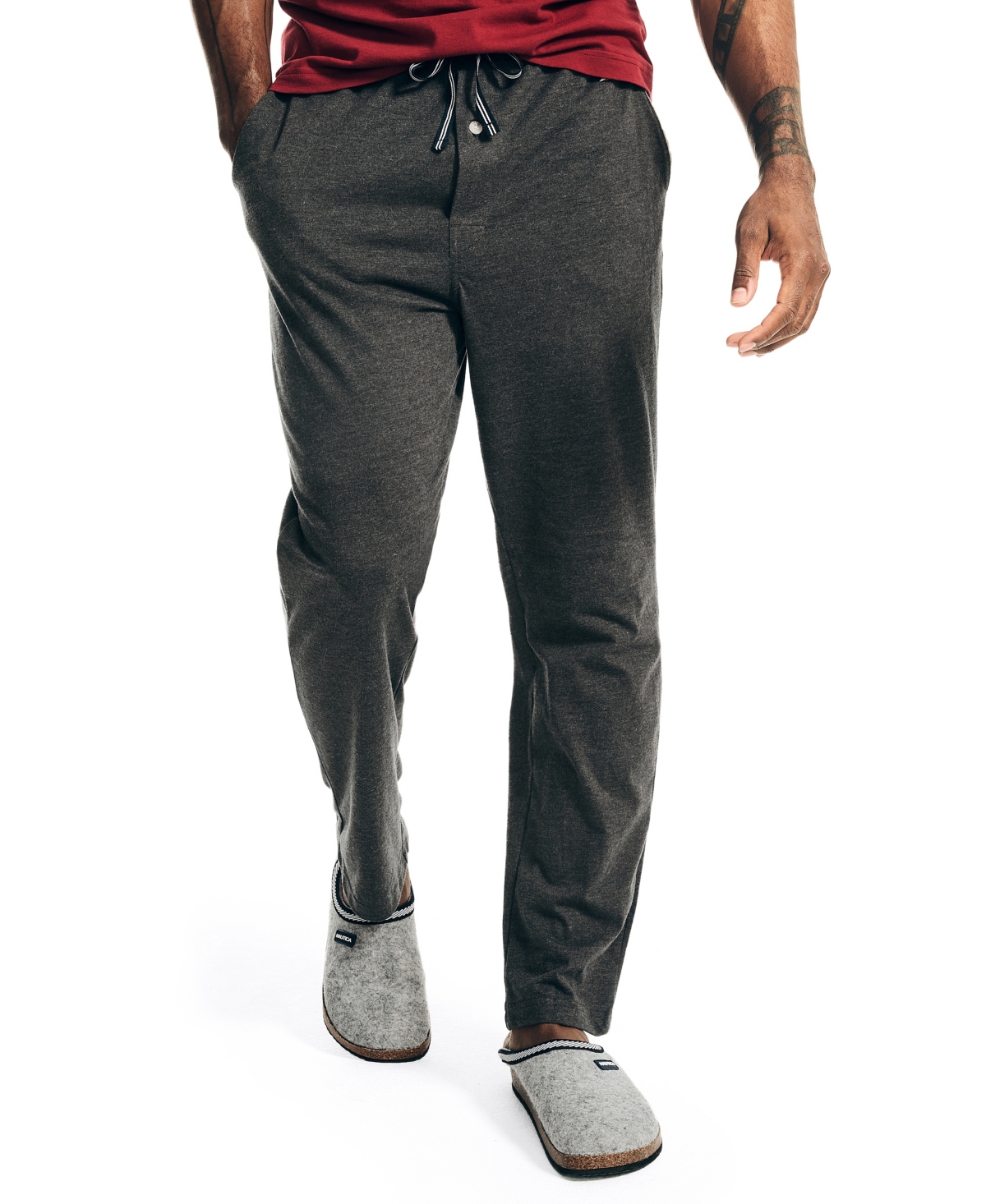 Nautica Men's Knit Classic Pants In Charcoal Heather