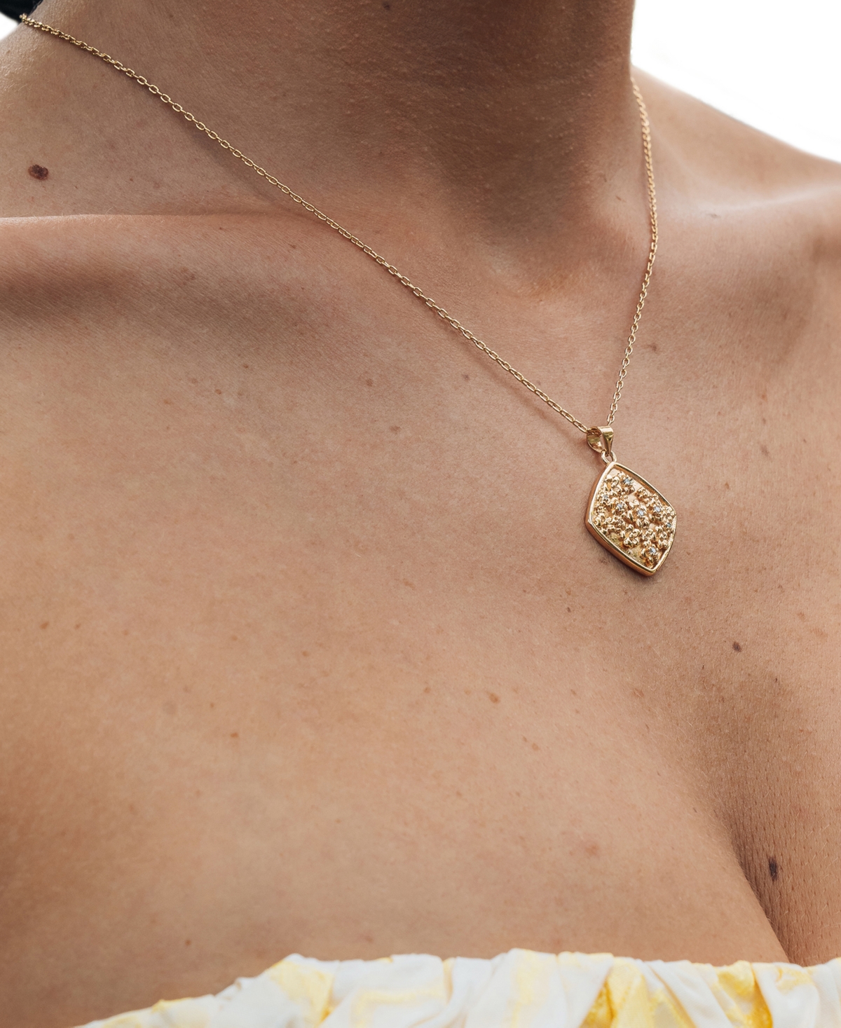 Sterling ForeverTone or Silver-Tone Cubic Zirconia Detail Flower Ophelia Pendant Necklace - Gold