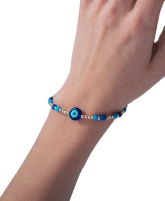Gold-Tone or Silver-Tone Blue Beaded Sibyl Bracelet