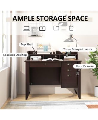 Vintage like Computer Desk with Storage Shelves and 4 Drawers