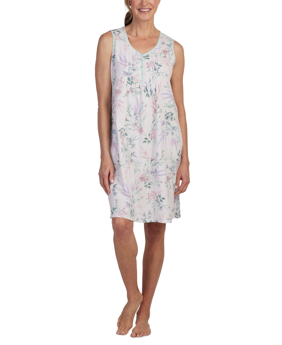Shop Miss Elaine Women's Pintucked Floral Nightgown In Ivory