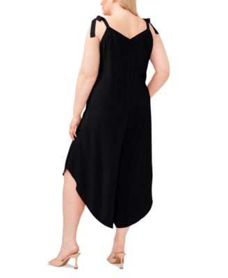 Plus Size V-Neck Sleeveless Tie-Shoulder Angled-Hem Jumpsuit