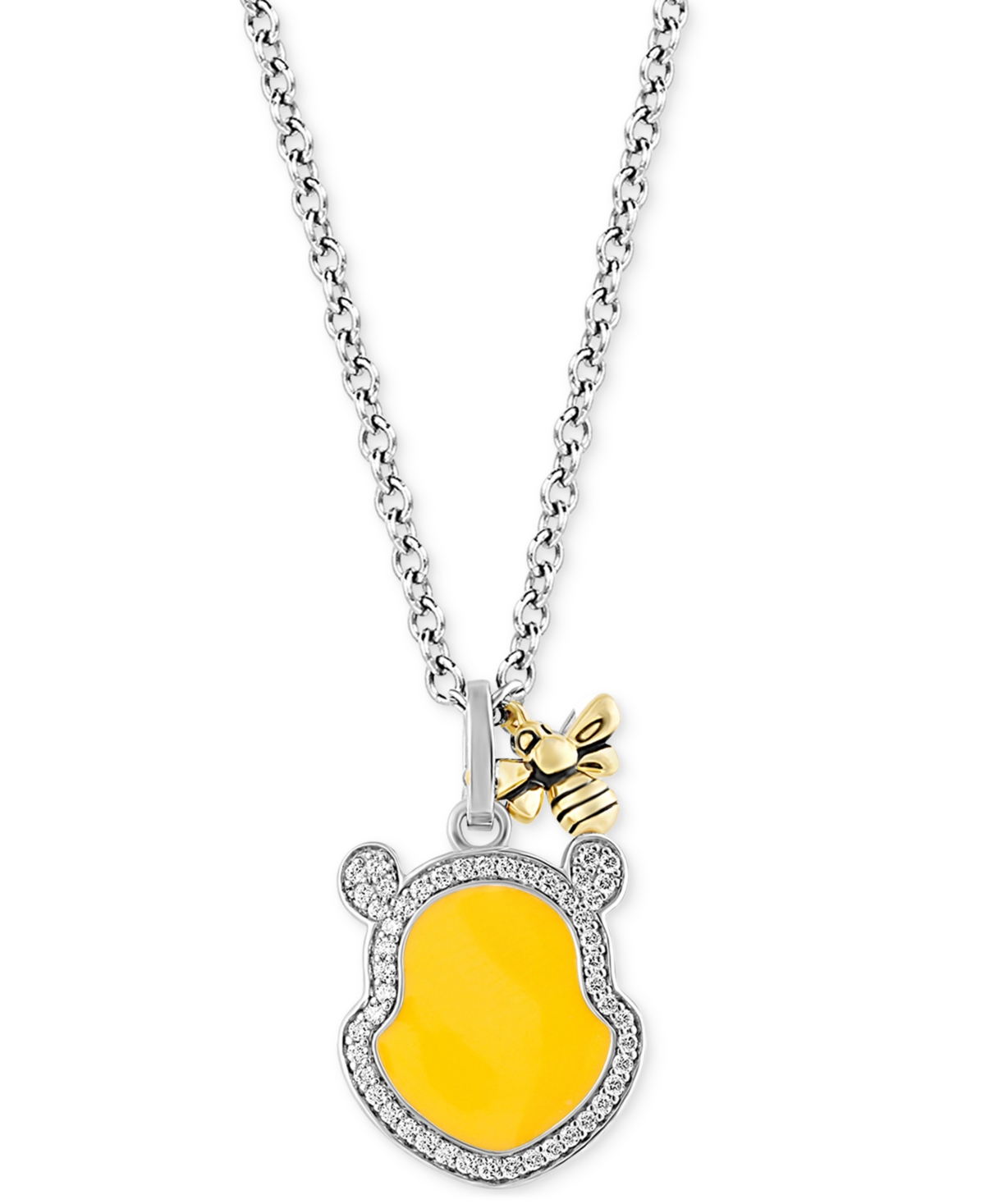 Shop Wonder Fine Jewelry Diamond & Enamel Winnie The Pooh & Honeybee 18" Pendant Necklace (1/6 Ct. T.w.) In Sterling Silver In Yellow Gol