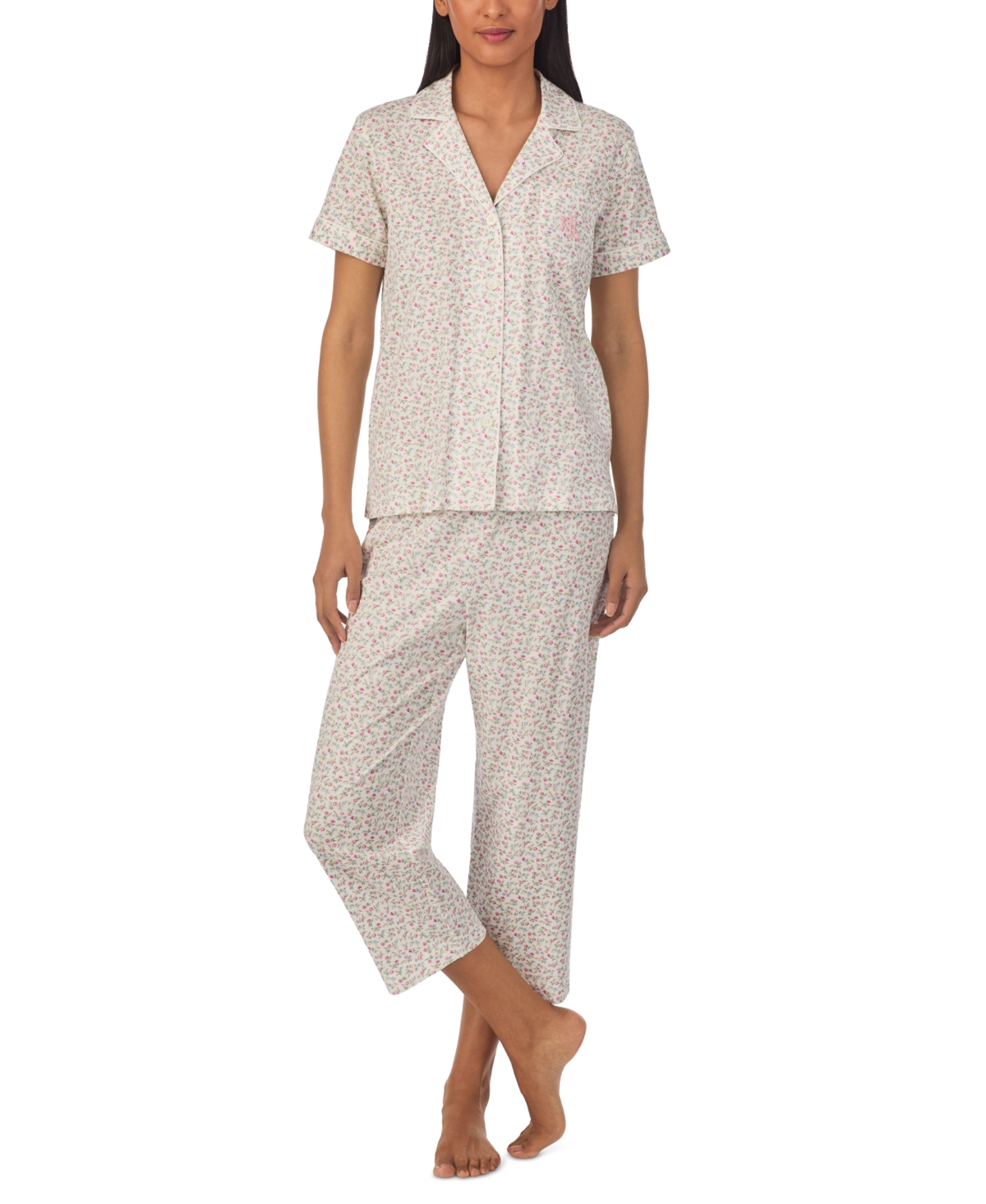 Women's 2-Pc. Printed Capri Pajamas Set - Navy Print