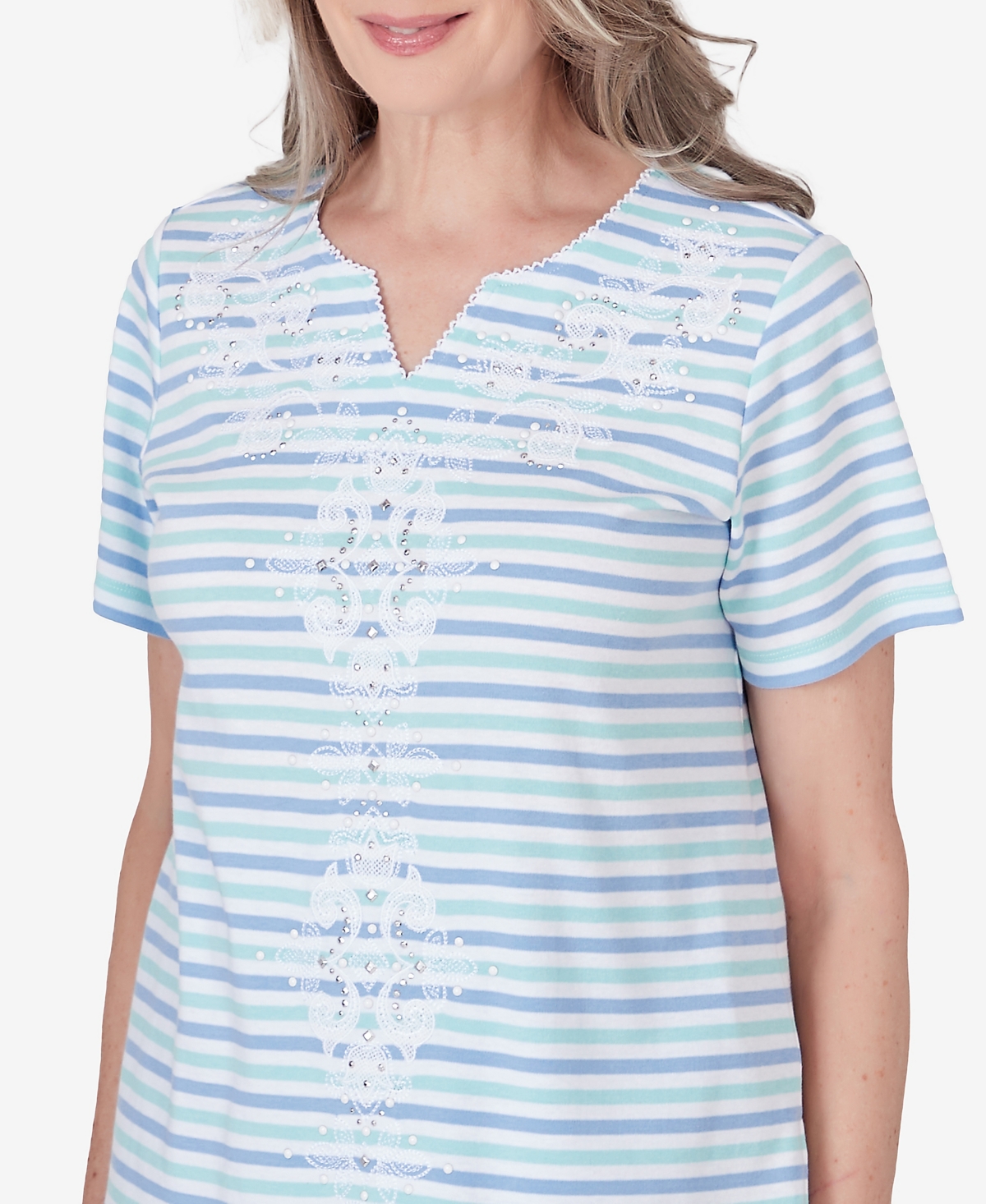 Alfred Dunner Petite HyannisportStripe Medallion Top - Multi