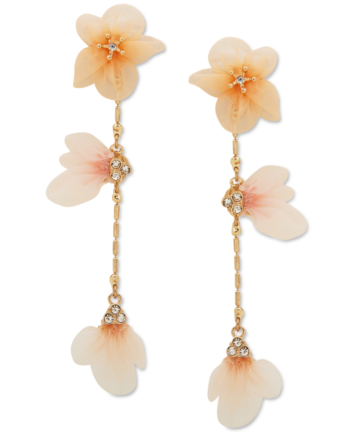 Gold-Tone Pave & Ribbon Flower Linear Drop Earrings - Orange