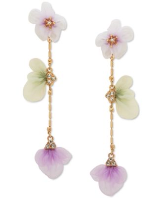 lonna & lilly - Gold-Tone Pav&eacute; & Ribbon Flower Linear Drop Earrings