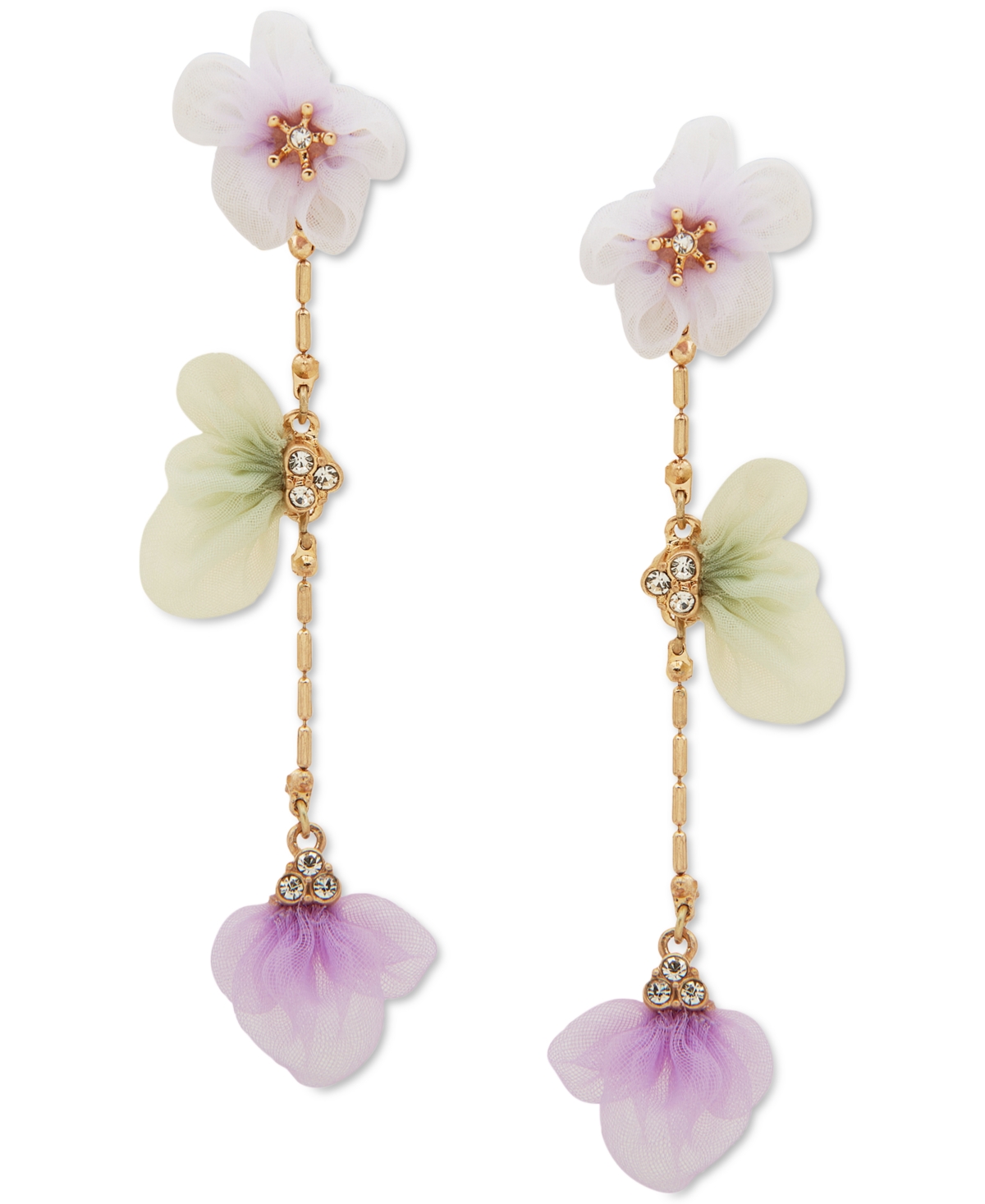 Shop Lonna & Lilly Gold-tone Pave & Ribbon Flower Linear Drop Earrings In Multi