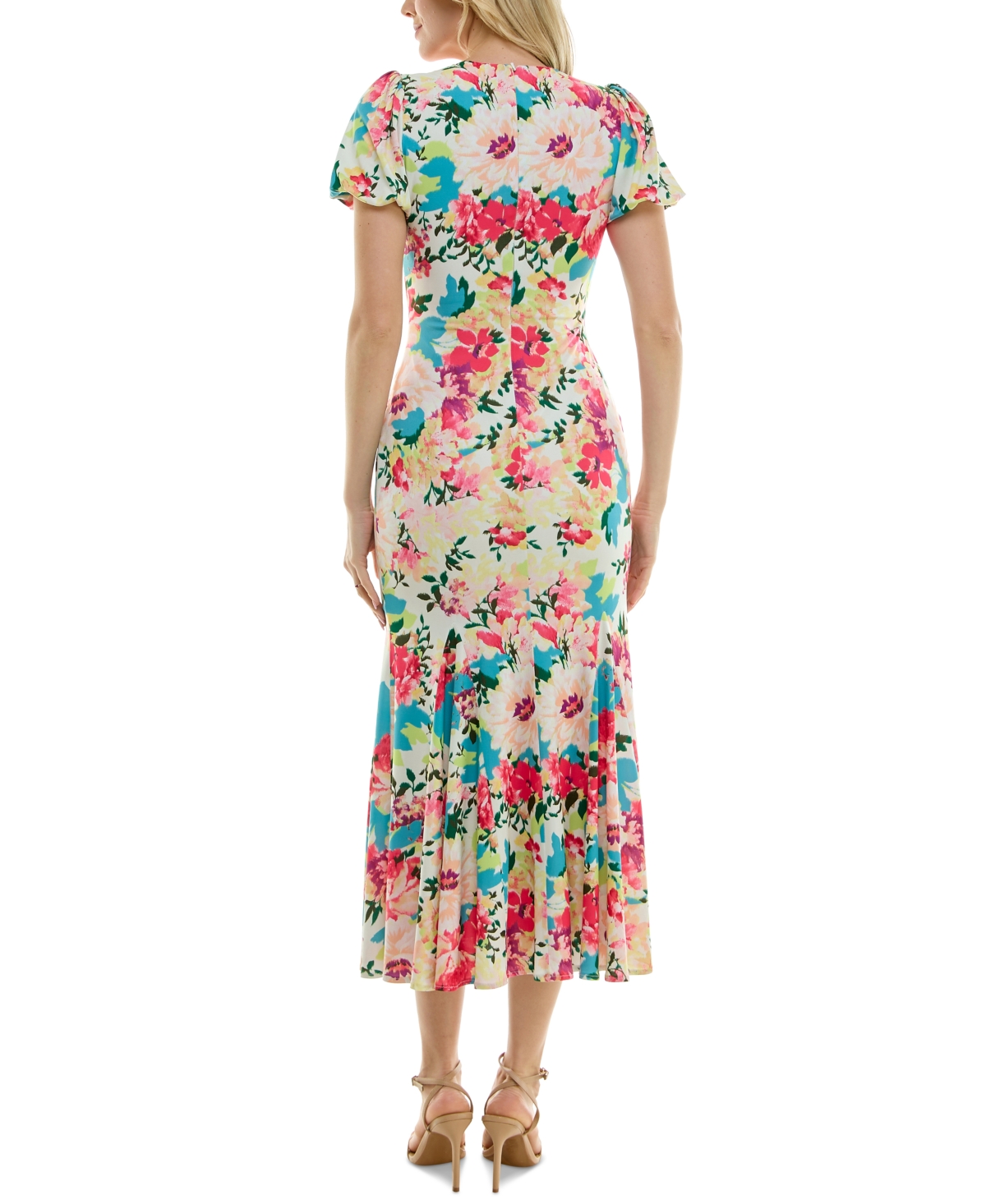 Shop Taylor Women's Printed Keyhole Puff-sleeve Midi Dress In Cream Trop