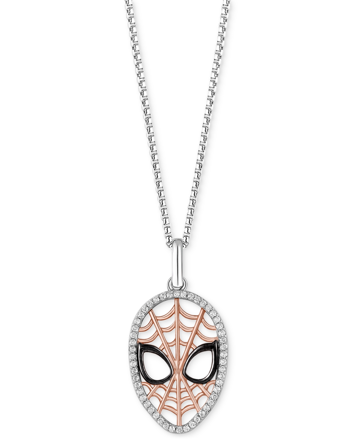 Diamond Spiderman Mask 18" Pendant Necklace (1/6 ct. t.w.) in Sterling Silver & Rose Gold-Plate - Sterling Silver  Rose Gold-Plate