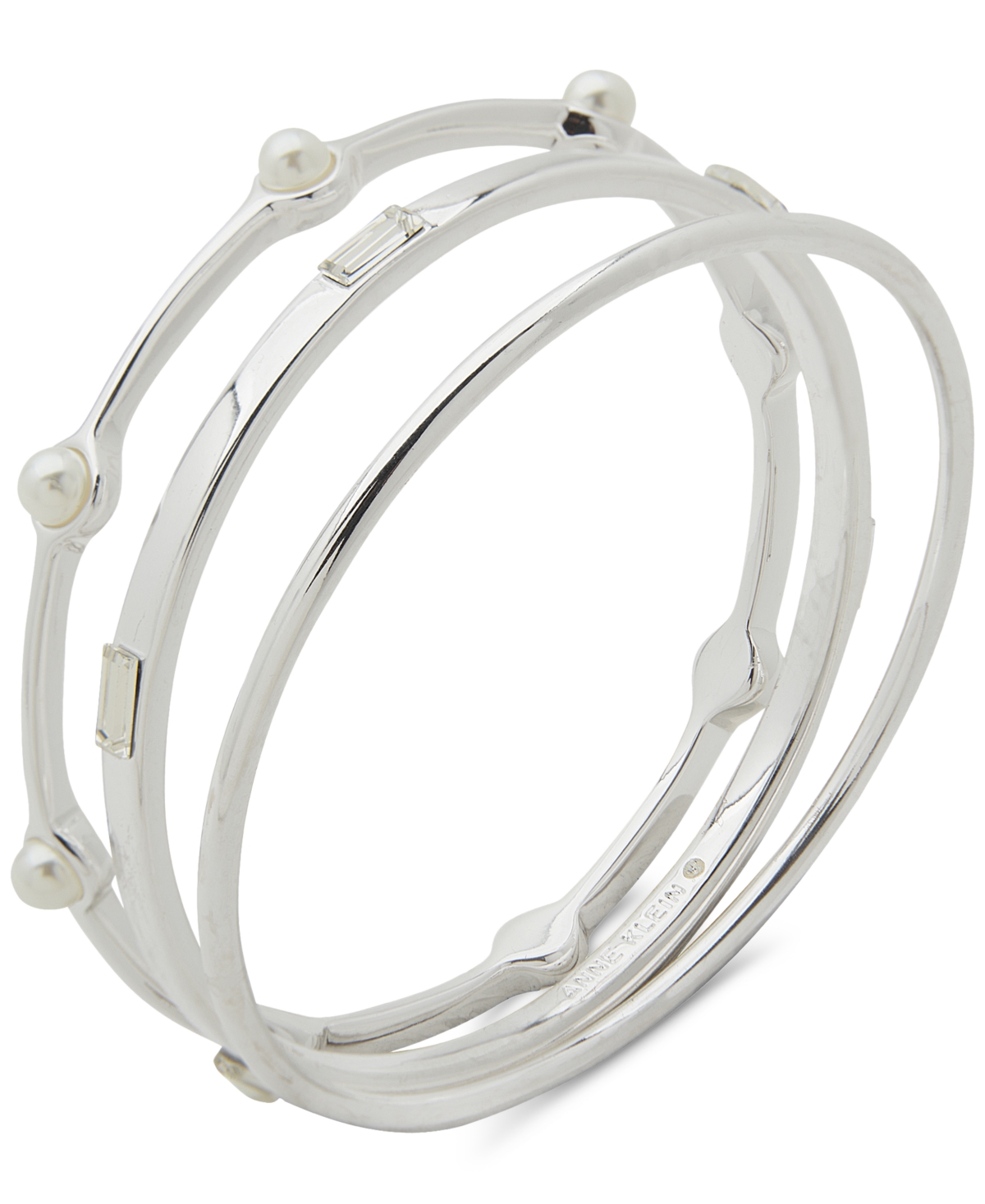 Shop Anne Klein Silver-tone 3-pc. Set Crystal & Imitation Pearl Bangle Bracelets