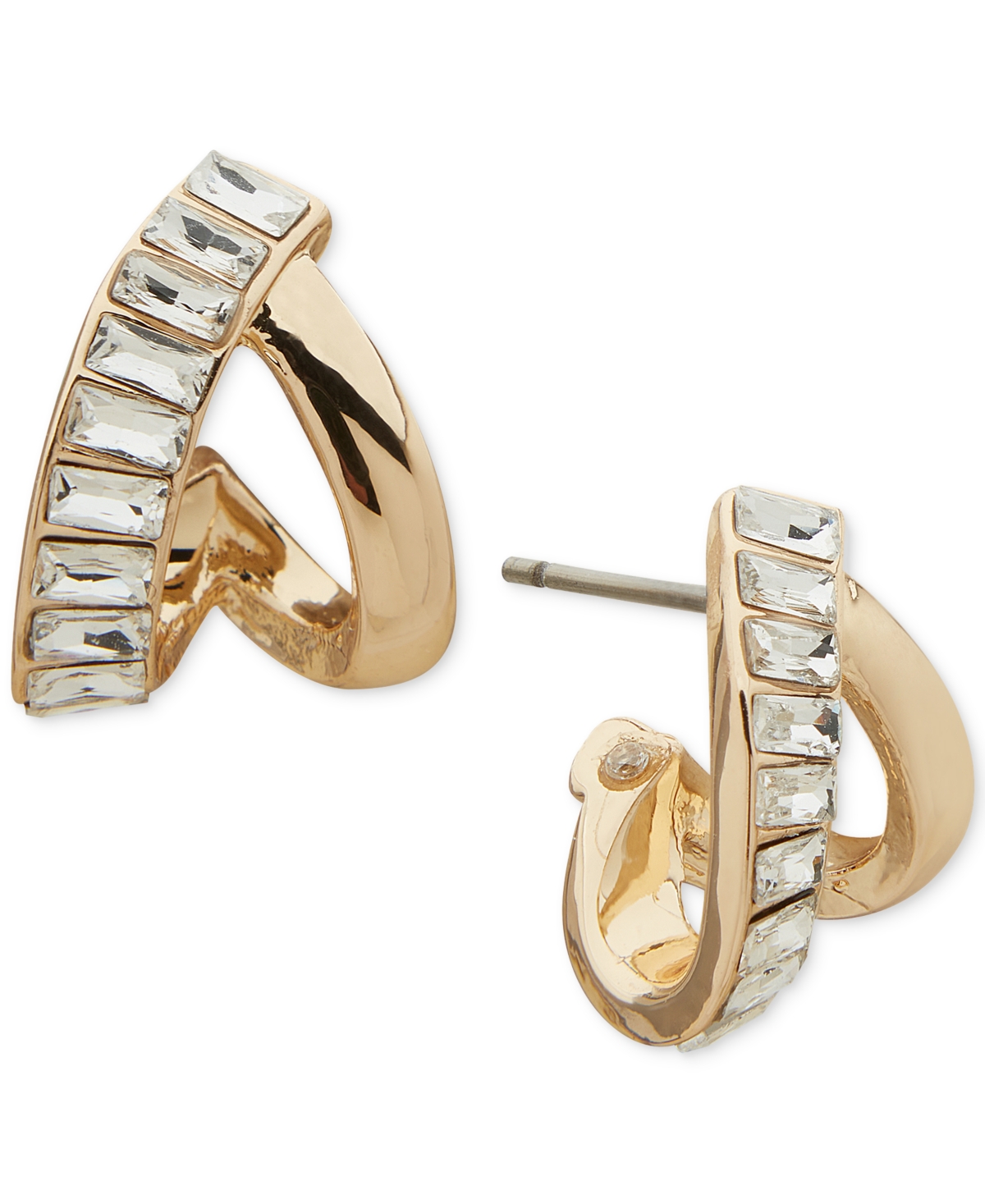 Shop Anne Klein Gold-tone Baguette Crystal Button Earrings