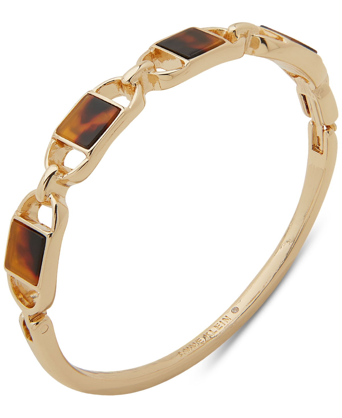 Gold-Tone Tortoise-Look Oval Link Bangle Bracelet - Brown
