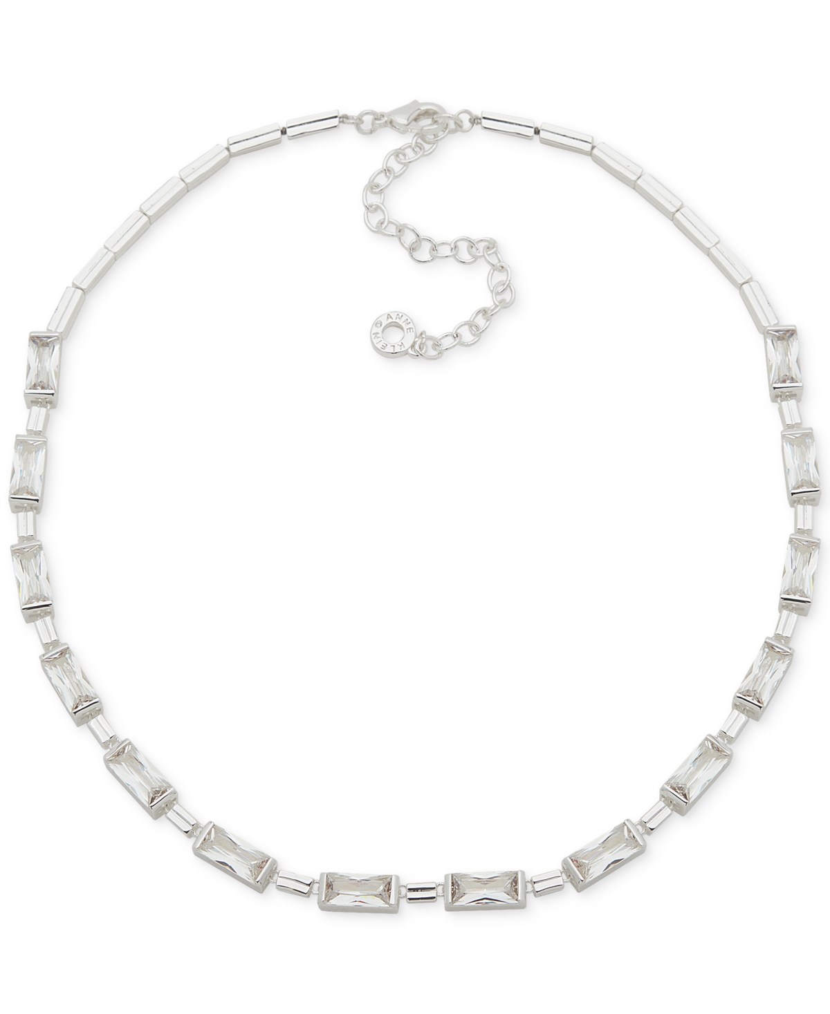Shop Anne Klein Silver-tone Baguette Cubic Zirconia Collar Necklace, 16" + 3" Extender In Crystal