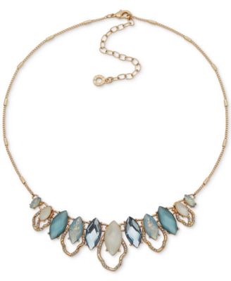Gold-Tone Blue Multi Petal Frontal Necklace, 16" + 3" extender