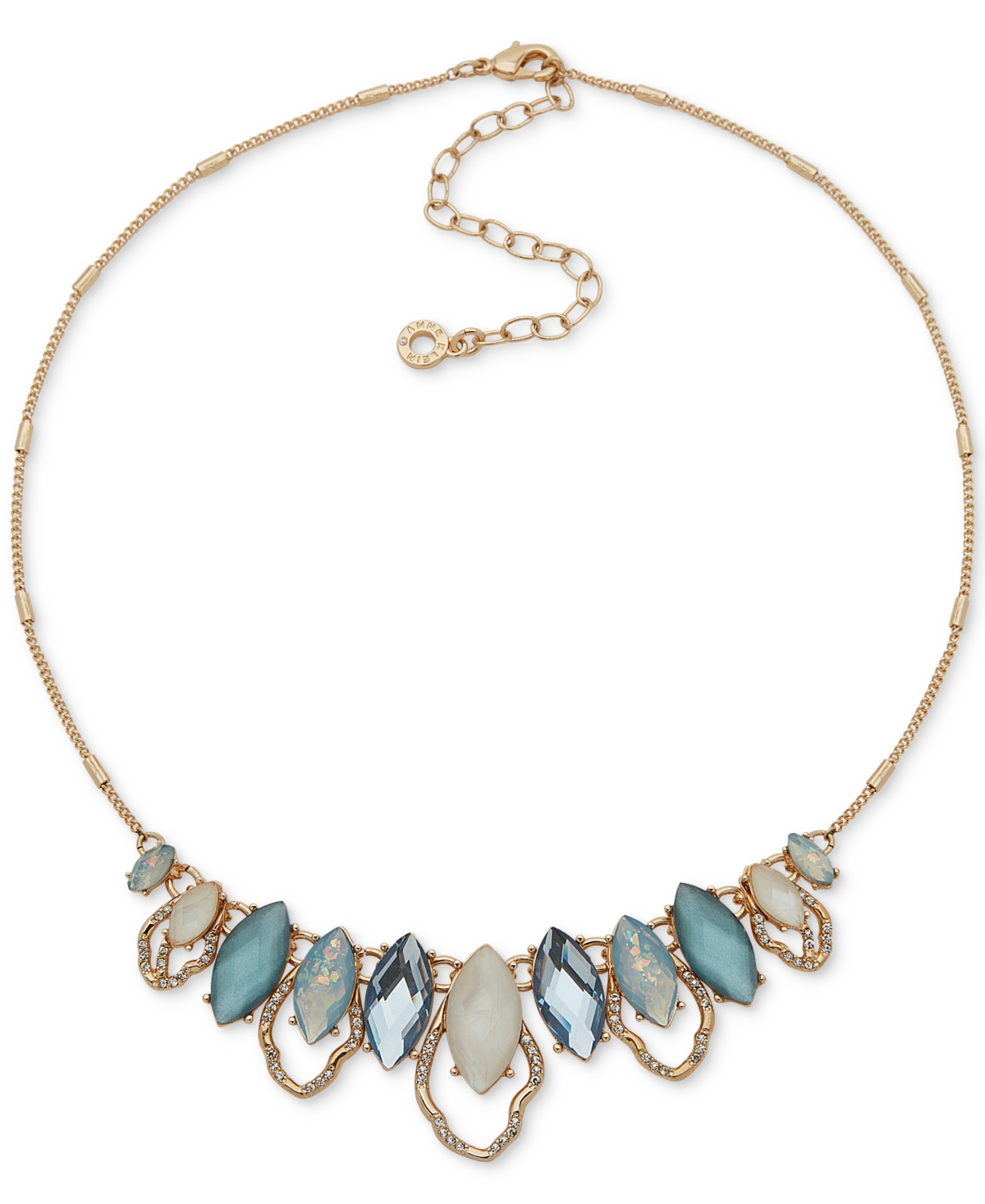 Shop Anne Klein Gold-tone Blue Multi Petal Frontal Necklace, 16" + 3" Extender
