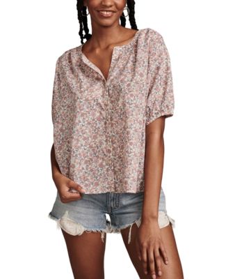 Lucky Brand Women s Printed Cotton Smocked Trim Blouse Macy s