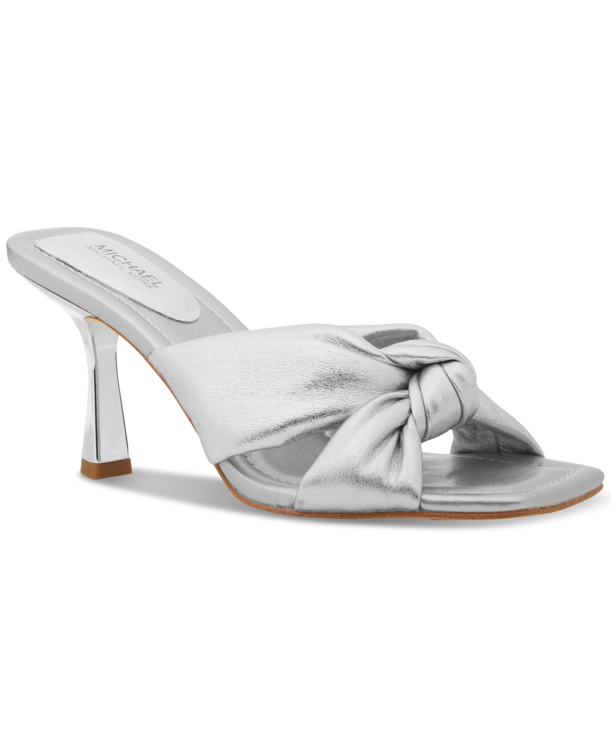 Shop Michael Kors Michael  Elena Knotted Strap High Heel Sandals In Silver