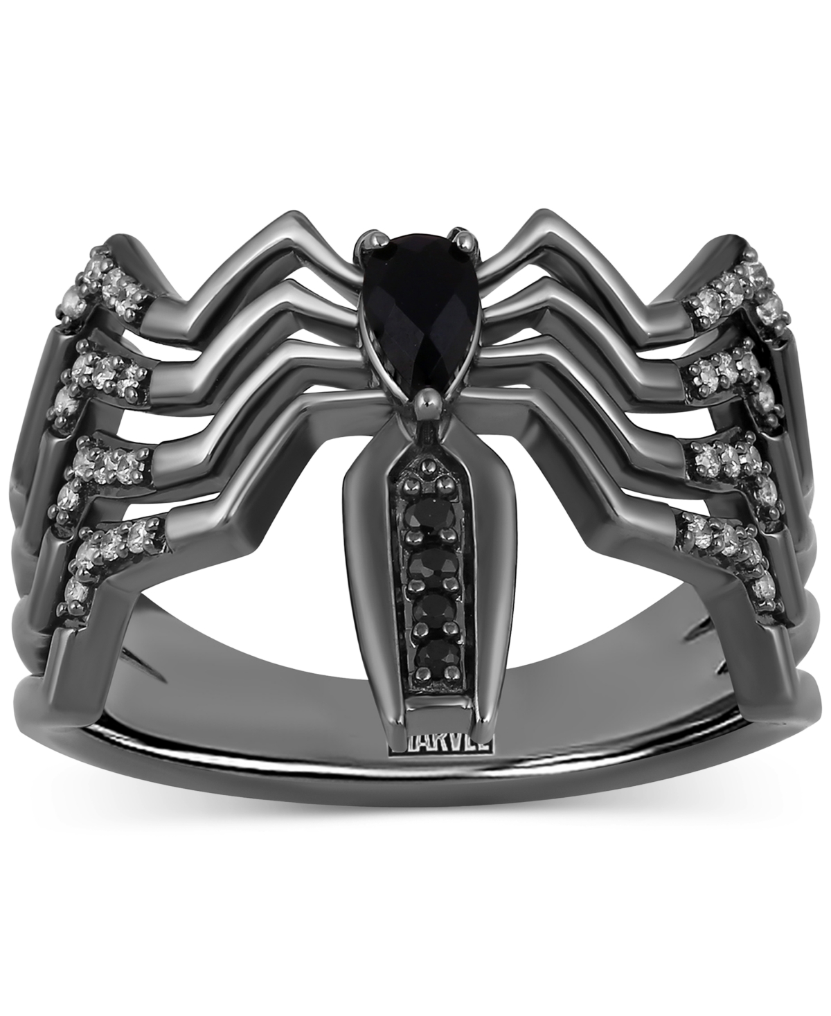 Shop Wonder Fine Jewelry Onyx & Diamond (1/10 Ct. T.w.) Venom Spiderman Ring In Sterling Silver With Black Rhodium