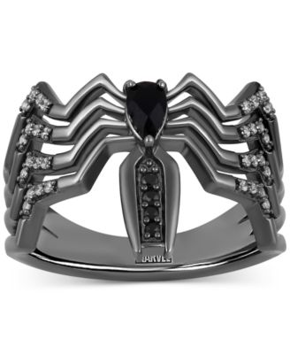 Marvel Onyx & Diamond (1/10 ct. t.w.) Venom Spiderman Ring in Black Rhodium-Plated Sterling Silver