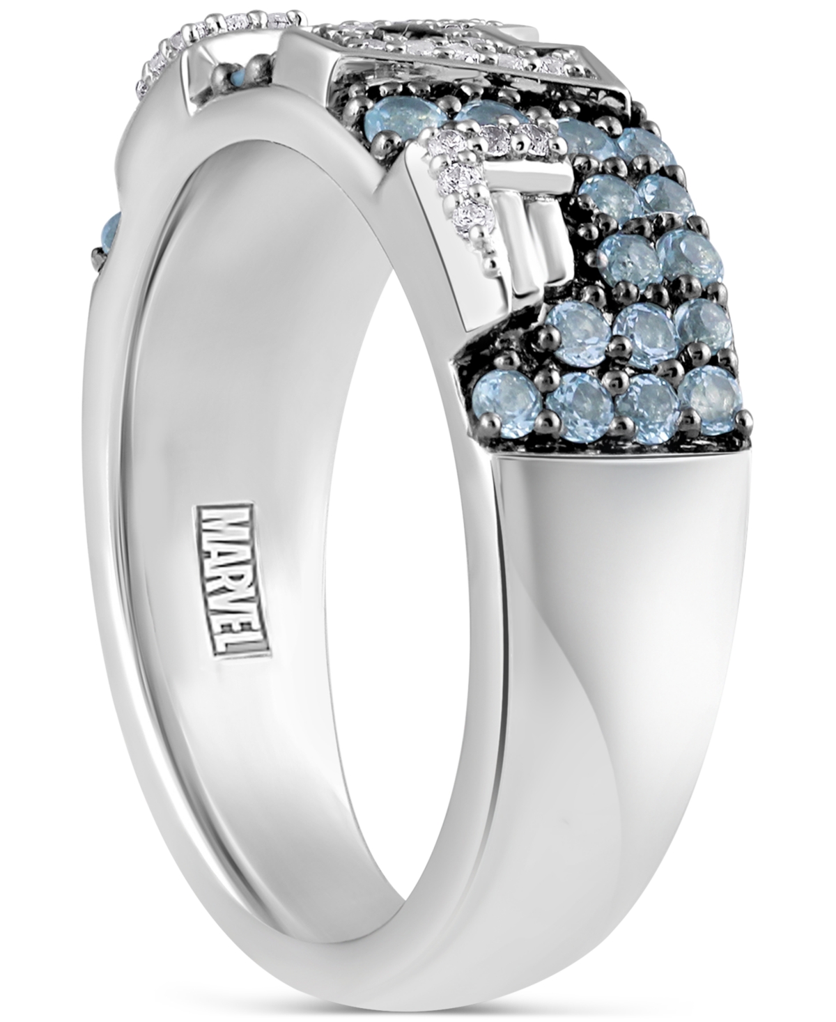 Marvel Wonder Fine Jewelry Swiss Blue Topaz (5/8 ct. t.w.) & Diamond (1/10 ct. t.w.) Captain America Ring - Sterling Silver