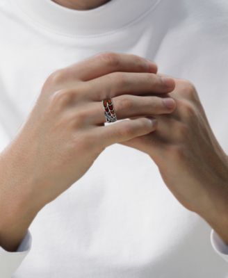 Marvel Men's London Blue Topaz (1/6 ct. t.w.) & Red Enamel Spiderman Web Ring in Sterling Silver