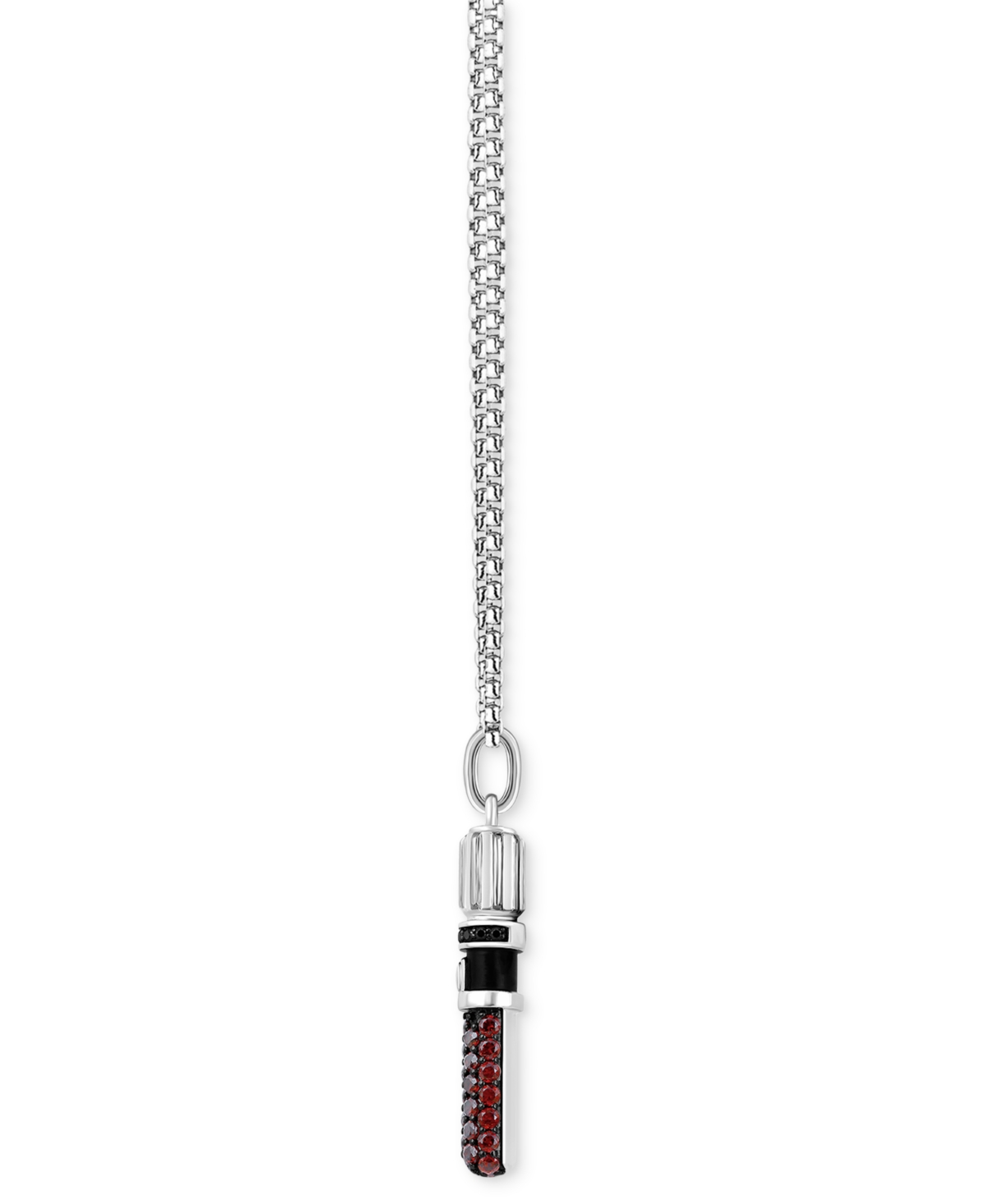 Shop Wonder Fine Jewelry Garnet (1 Ct. T.w.) & Black Diamond (1/20 Ct. T.w.) Darth Vader Lightsaber 18" Pendant Necklace In S In Sterling Silver