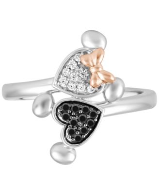 Disney Black & White Diamond Minnie & Mickey Mouse Bypass Ring (1/5 ct. t.w.) in Sterling Silver & Rose Gold-Plate