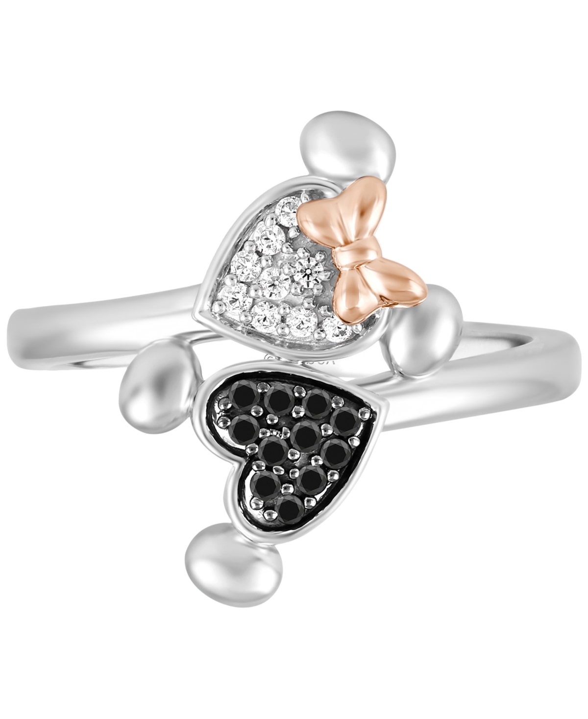 Shop Wonder Fine Jewelry Black & White Diamond Minnie & Mickey Mouse Bypass Ring (1/5 Ct. T.w.) In Sterling Silver & Rose Gol In Sterling Silver  Rose Gold-plate