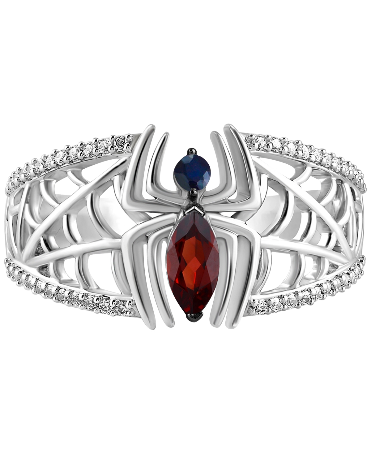 Shop Wonder Fine Jewelry Garnet (1/4ct. T.w.) Sapphire (1/20 Ct. T.w.) & Diamond (1/6 Ct. T.w.) Spiderman Ring In Sterling Si In Sterling Silver