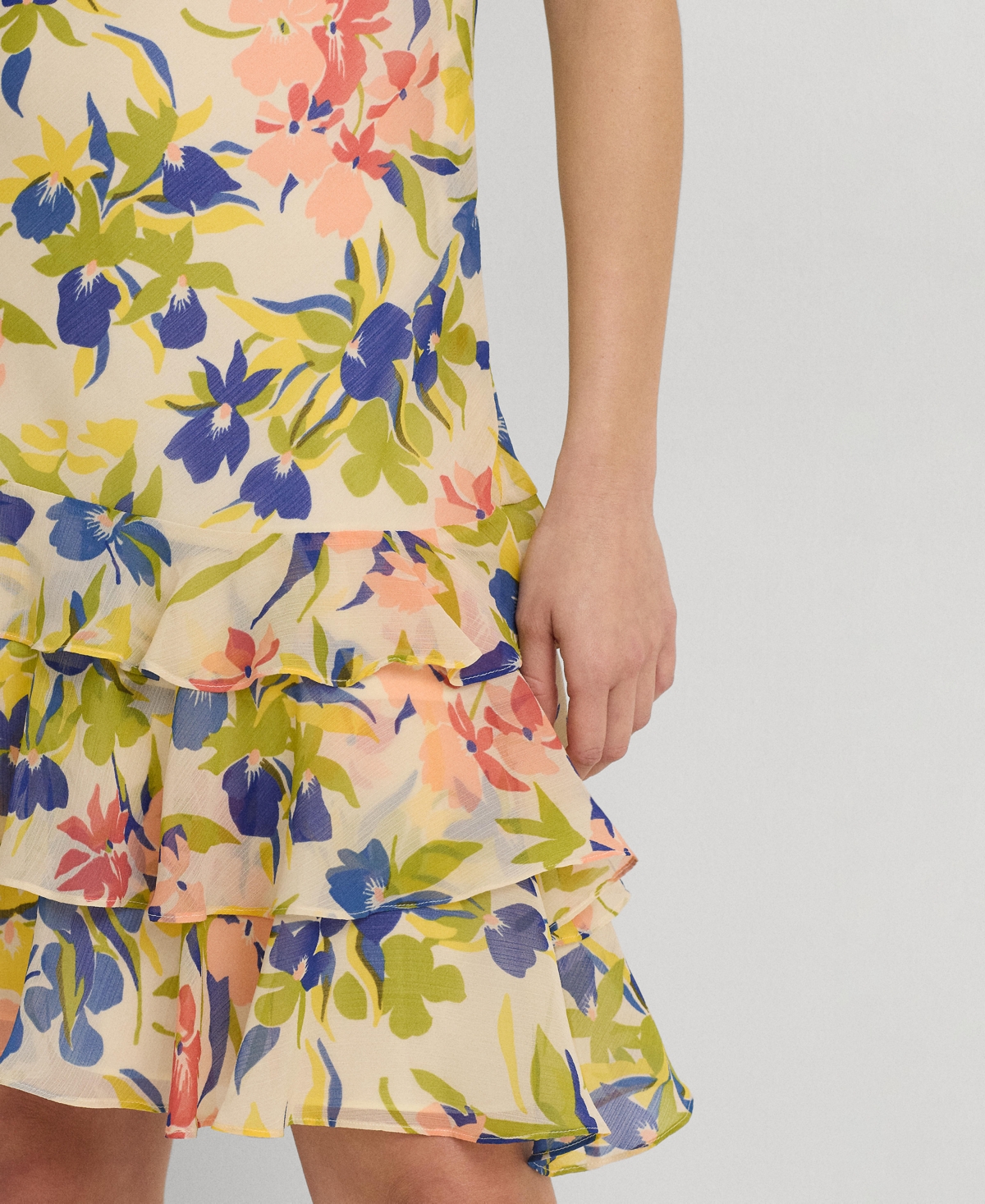 Shop Lauren Ralph Lauren Women's Floral Georgette Drop-waist Dress In Cream Multi