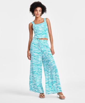 Bar III - Women's Pleated Wide-Leg Smocked-Waist Pants
