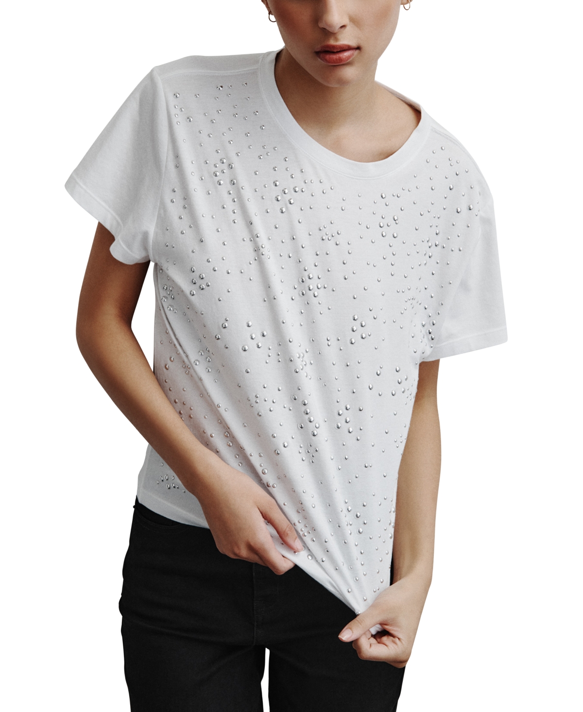 Women's Scattered-Dome-Studs Boxy T-Shirt - Wtl - Wht/silver