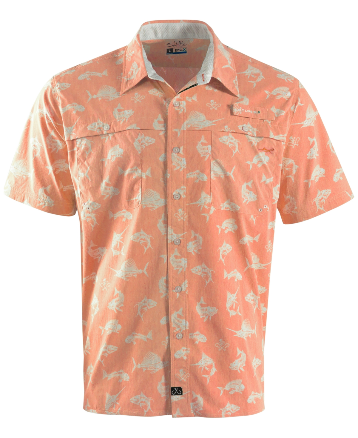 Shop Salt Life Men's Fish N Bones Short-sleeve Button-front Shirt In Grapefruit